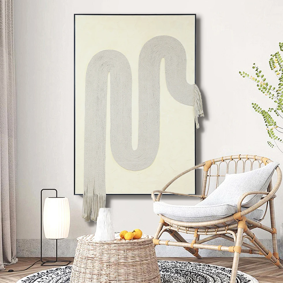 ih-Latest Design Factory Direct Hotel Living Room 3D Hemp Rope Wall Hanging Art  Hand Painted Abstract Wall Art-