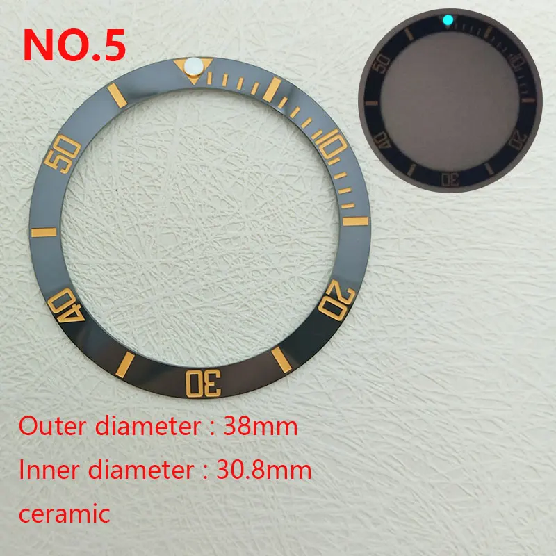 38mm SUB Luminous Ceramic Bezel Insert Fit 40mm Watch Case Insert Ring With NH36 NH35 Movement Watch Accessories Luminous Pearl