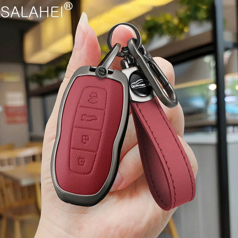 

Leather Car Remote Key Cover Fob Shell Protector Case Keychain For Ford Equator 2021 2022 2023 Sport EcoBoost Auto Accessories