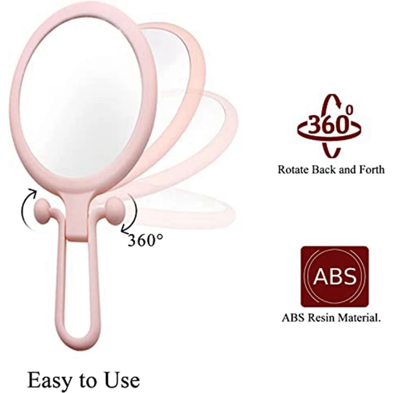 10X Handheld Magnifier, Double Sided Folding Makeup Mirror, Portable Handheld Mirror With Adjustable Handle(Pink)