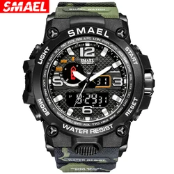 SMAEL Multi functional Waterproof Night Light Alarm Clock Sports Outdoor Watch 1545D Camo Tactical Watch Men's