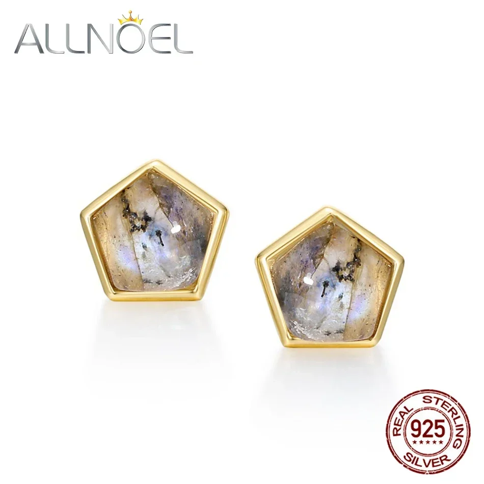 

ALLNOEL Natural Labradorite 925 Sterling Silver Stud Earrings For Women Star Shape Pentagram Dainty Vintage Fine Jewelry