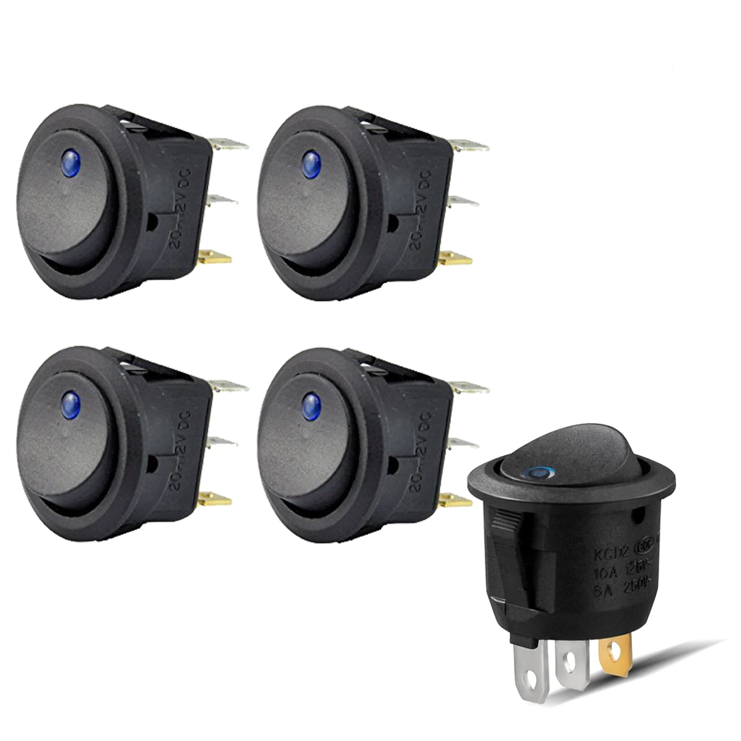 5Pcs/Set 12V On-Off Control LED Light Round Rocker Toggle Switches Waterproof Dot Switch Car Pushbutton Switch