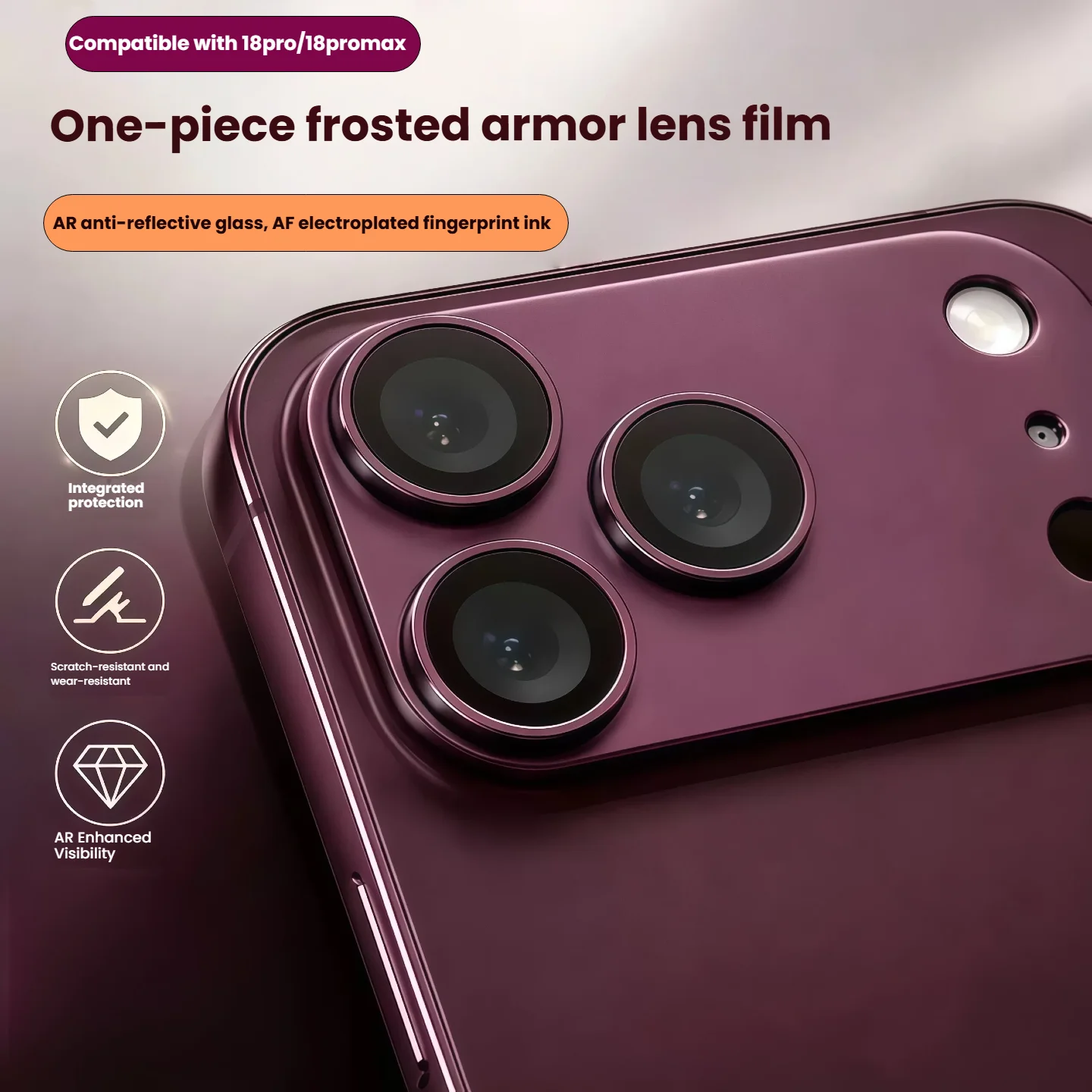 Frosted Armor Camera Lens Protector for iPhone 18 Pro Max 18 Pro One-Piece Metal Glass Integrated Protection Dark Cherry Blue view 2