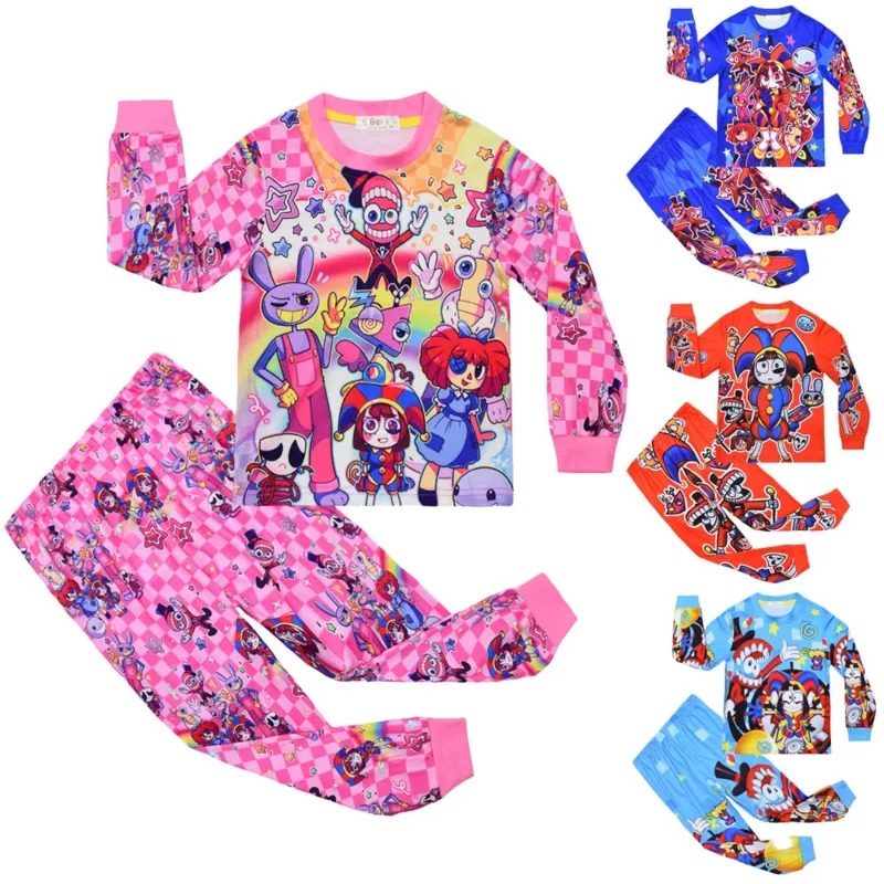 Candy 2025The Incroyable cirque numérique vêtements de nuit pour enfants filles garçons pyjamas dessin animé Pomni Clown Caine Ragatha Jax manches longues + pantalon