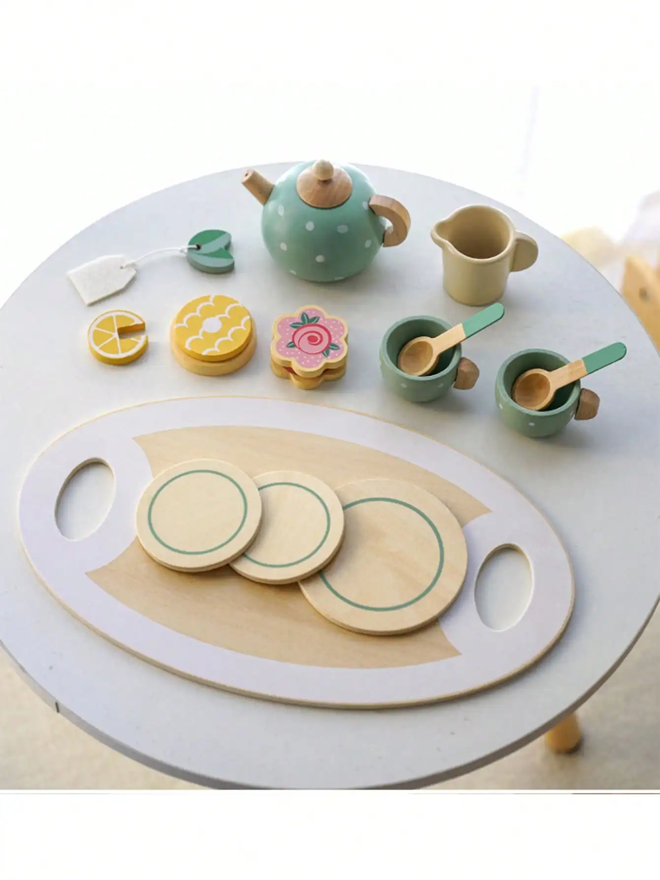 15 pieces of children play house early education simulation afternoon tea dessert brewing teapot cup tea set of wooden toys