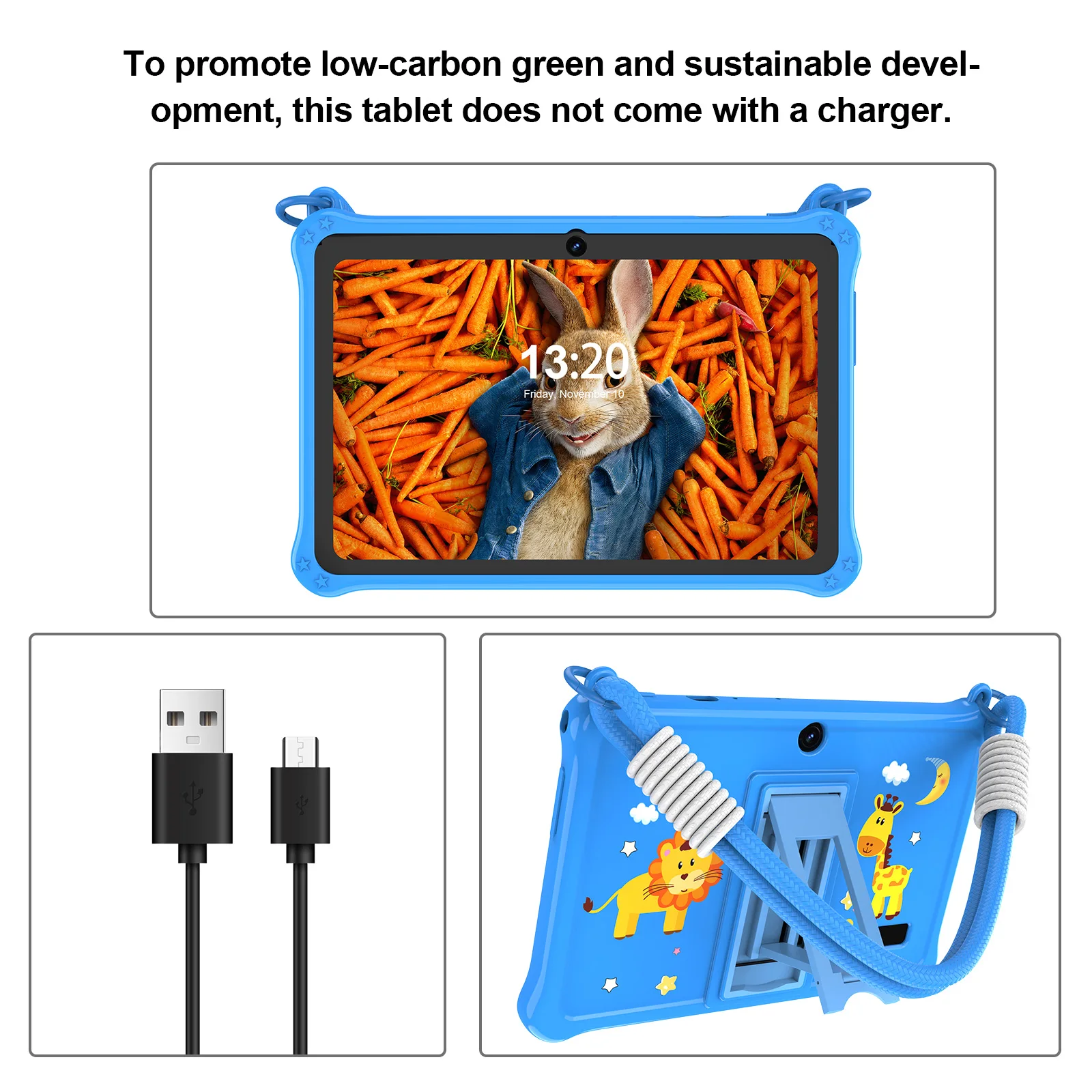 تابلت PRITOM Kids 7 بوصة Android 13 4GB (2+2 VIRTUAL) RAM 32GB ROM WiFi Bluetooth برنامج الأطفال المثبت مع الحبل