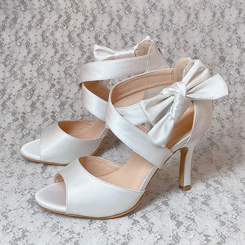 

Venus lure Put your Logo Sandals Wedding Heel Off white Peep Toe Summer Shoes 9CM