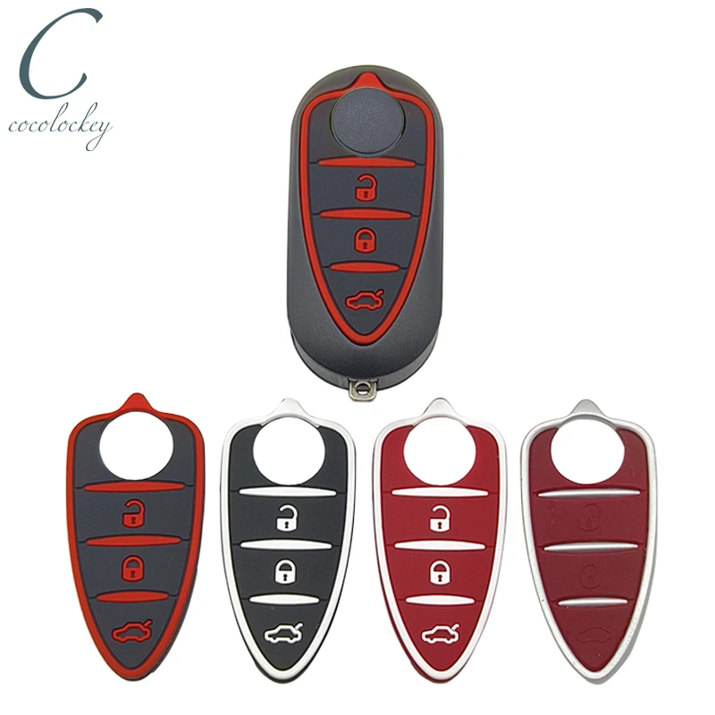 Cocolockey Flip Car Key Shell Colorful Silicone Pad for Alfa Romeo Mito Giulietta GTO 159 3Buttons Remote Fob Shell Red Pad 2PCS