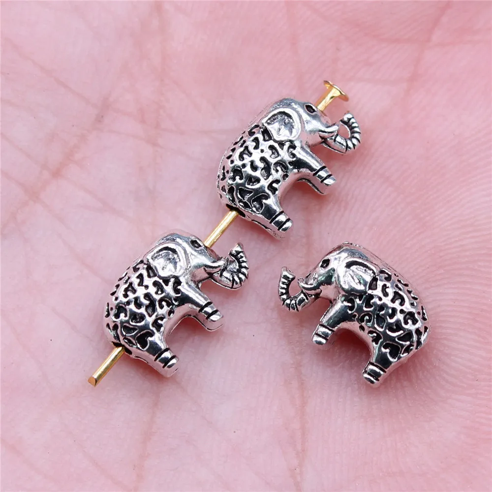 20pcs/lot 13x8mm Elephant Beads For Jewelry Making Antique Silver Color 0.51x0.31inch