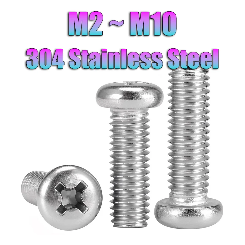 Śruba maszynowa z łbem walcowym z gniazdem krzyżowym Phillips M2 M2.5 M3 M3.5 M4 M5 M6 M8 M10 ze stali nierdzewnej 304, śruba samogwintująca z gniazdem krzyżowym Phillips PM