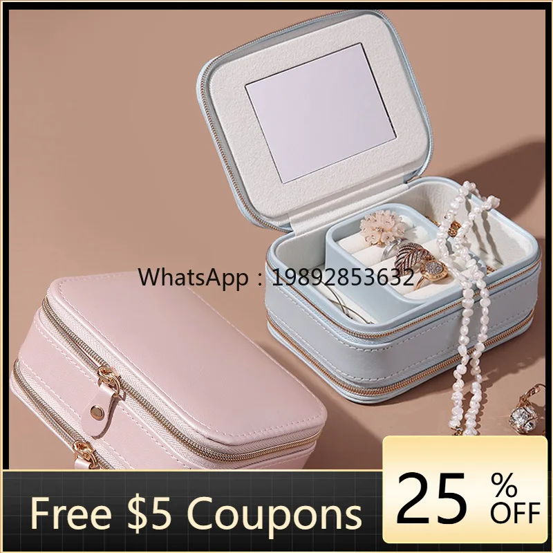 

Double Zipper Jewelry Portable Storage Box Ring Earrings Necklace Jewelry Box