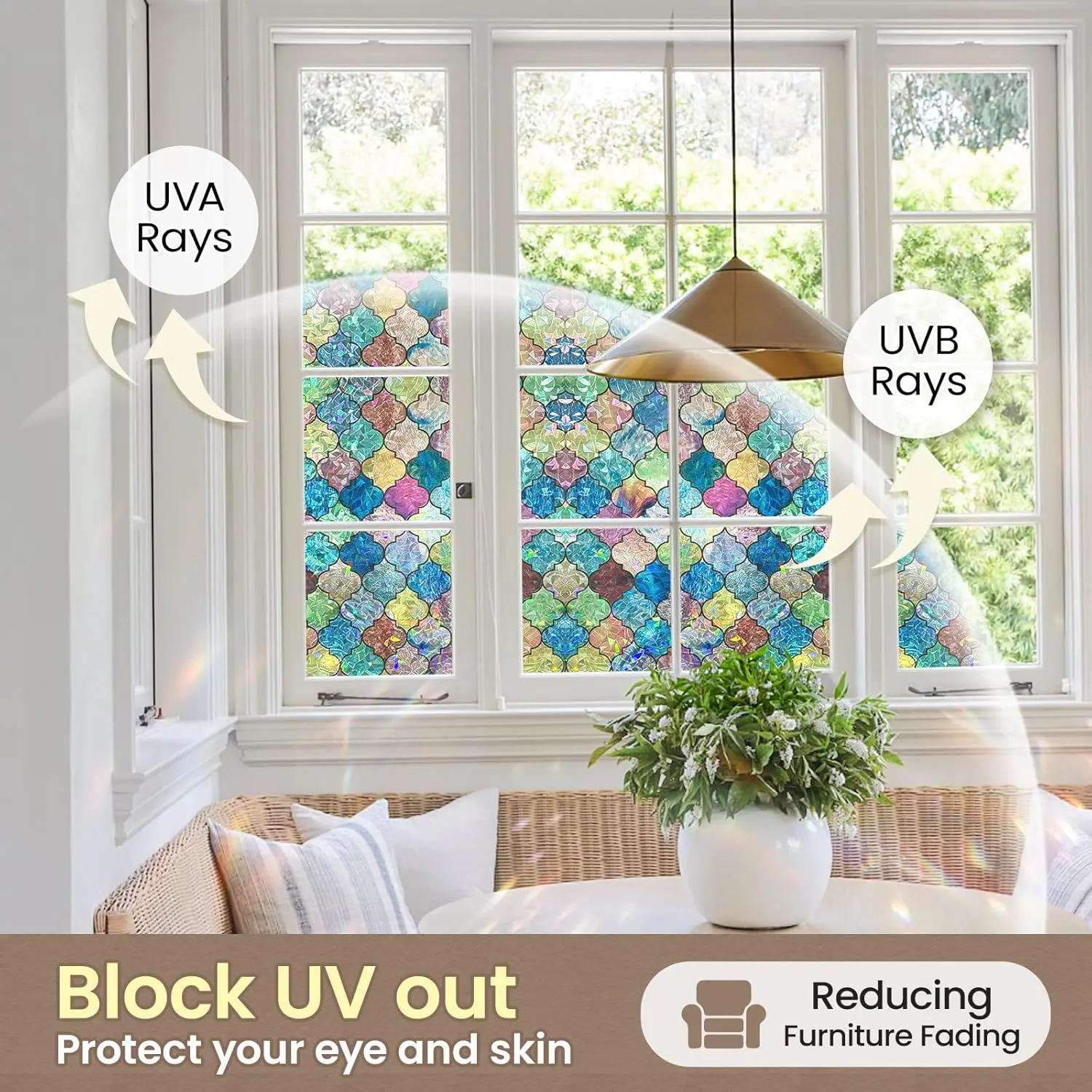 Four Leaf Clover Glass Privacy Window Film,Static Cling Removable Cover, Sun UV Blocking Decorative Window Tint for Home Room