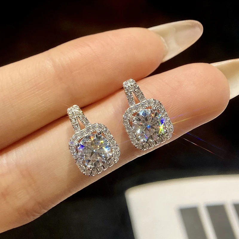 

KNB 1ct Certified Moissanite Diamond Square Halo Drop Earrings for Women 925 Sterling Silver Wedding Earrings Gifts Fine Jewelry