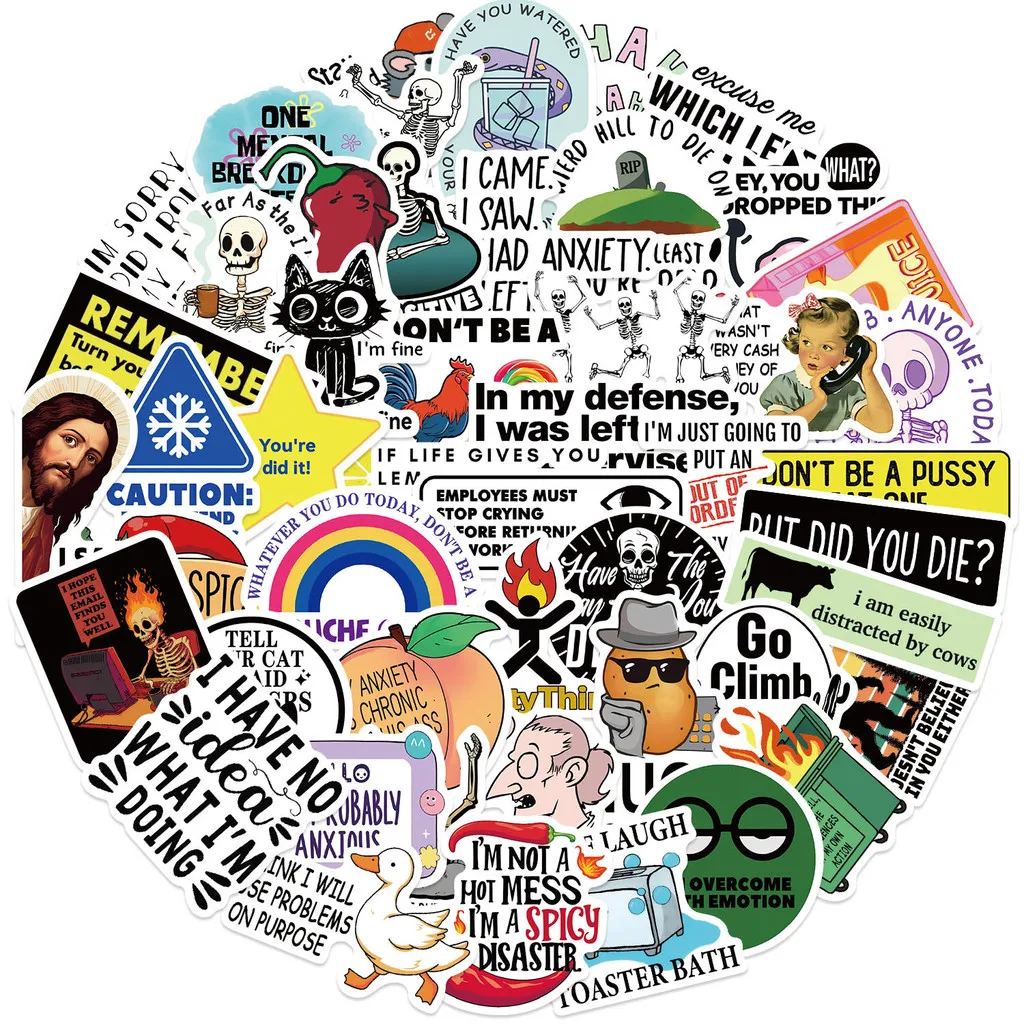 50PCS Cartoon Snarky MEME Graffiti Stickers for Bicycle Hand Account Pencil Case Decals