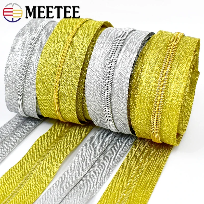 10-50Meters Gold Silver 3# 5# Nylon Zipper Tapes for Sewing Plastic Roll Zip By The Meter Bag Purse Zipper Repair Kit Accessory