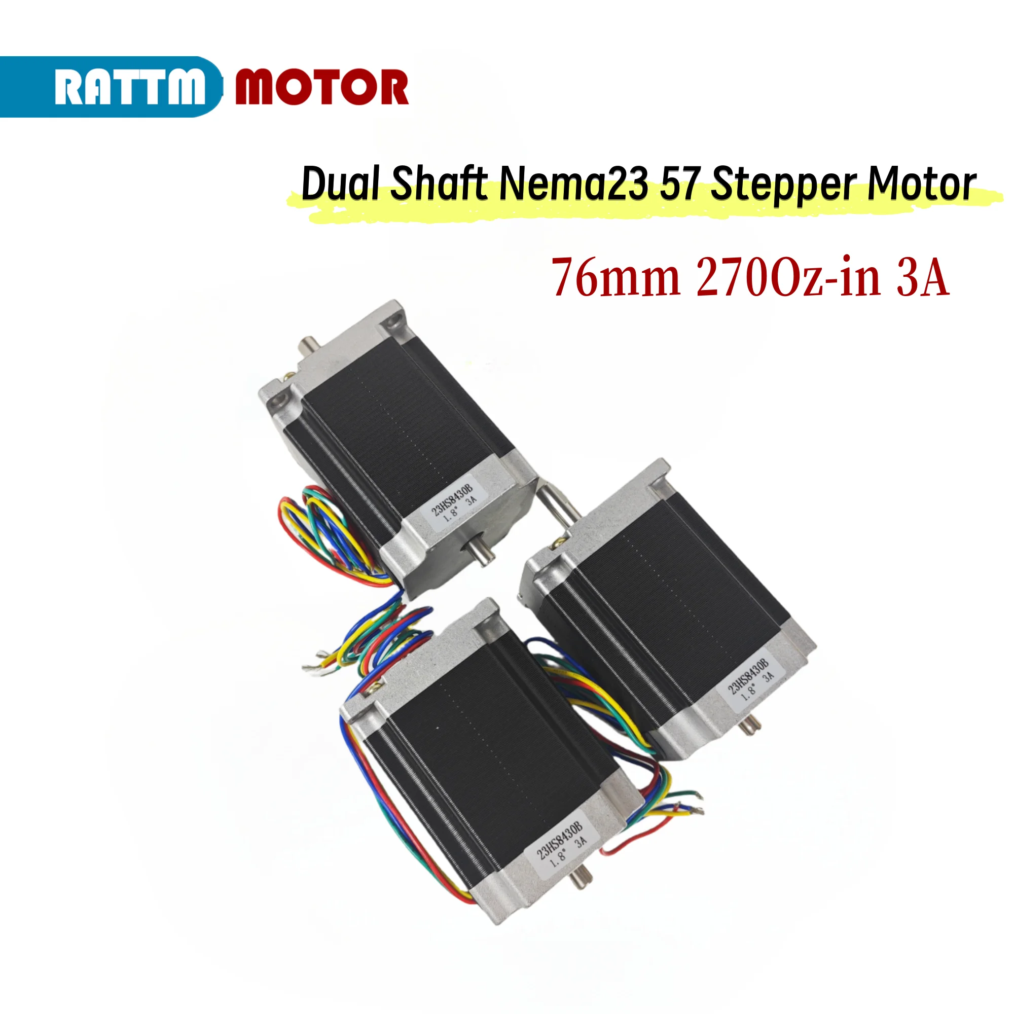 

Dual Shaft Nema23 57 Stepper Motor Stepping Motor 23HS8430B 76mm 270Oz-in 3A 23HS8430 for 3D Print CNC Router Machine