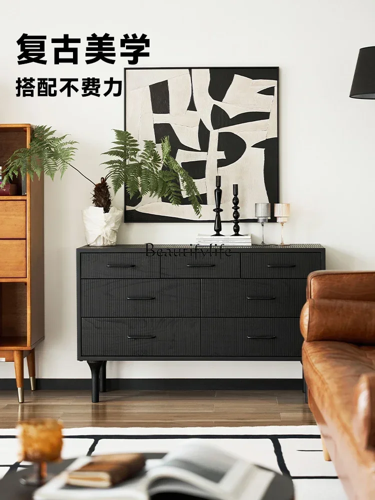 FGAll solid wood old elm seven-chest cabinet storage porch drawer cabinet black