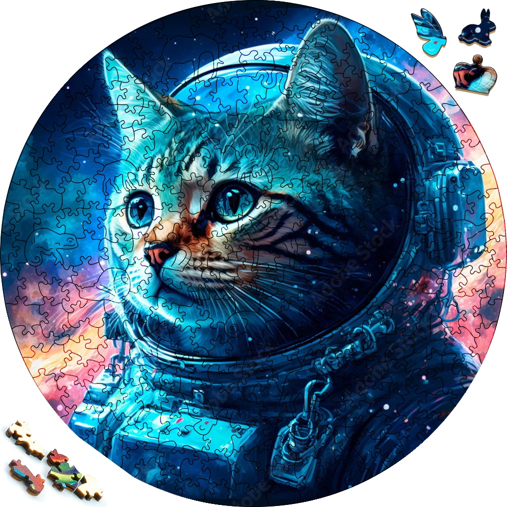 Popular Wooden Puzzles Exquisite Montessori Cat Stronaut Animal Wood Puzzle for Adults Irregular Shape Board Puzzles Toy For kid