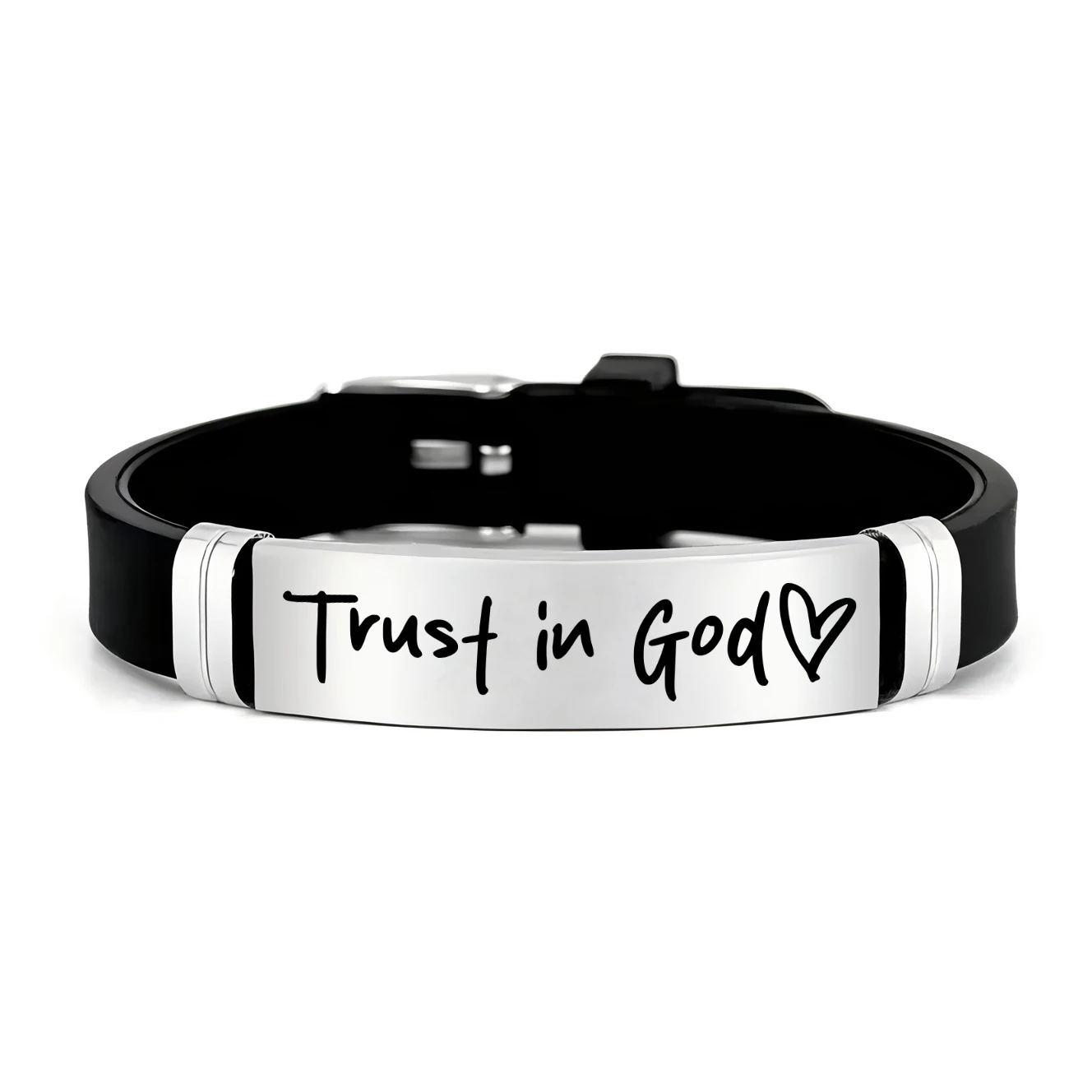 Cristianismo de escritura bíblica, "Trust in God", pulsera de silicona de acero inoxidable, amor de esperanza de fe, patrón en forma de corazón