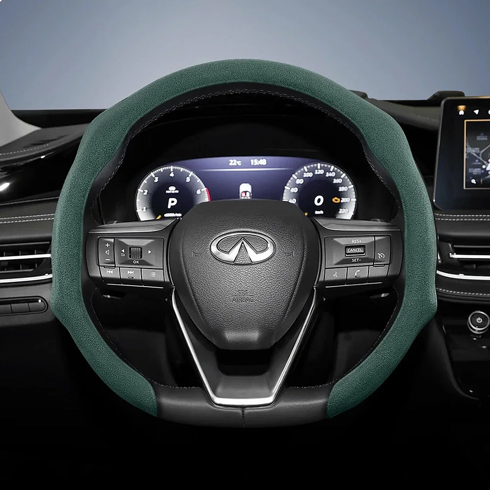 Suitable for Infiniti Premium Suede Snap-On Steering Wheel Cover, Non-Slip and Durable, Available for Round and D-Shaped