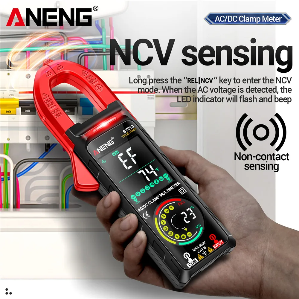 ANENG ST213 slimme digitale stroomtang DC/AC multimeter huidige omgekeerde scherm dual screen non-contact testtool