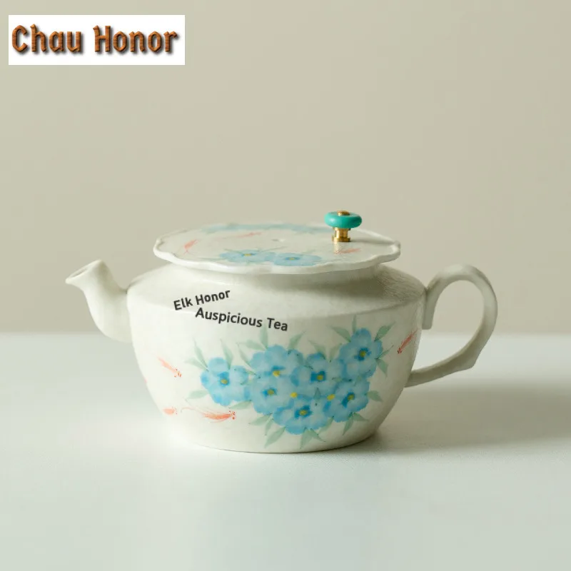 120ml Hand-painted Blue Star Flower Teapot Retro Tea Infuser Pot Tea Soaking Kettle with Ball Hole Tea Items Supplies Decoration