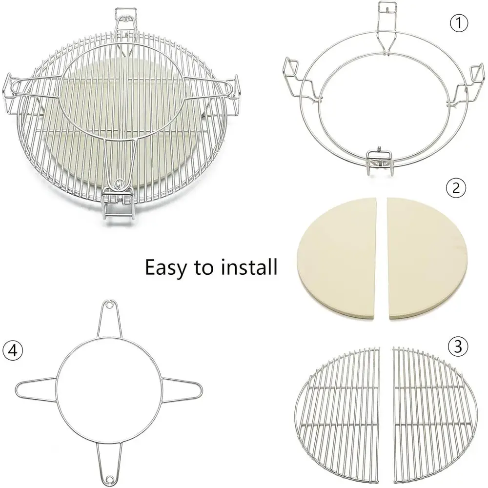 Upgraded Cooking Grates with Heat Deflectors for Large Kamado Grills: Compatible with BGE, Kamado Joe, and Char-Griller Akorn 18