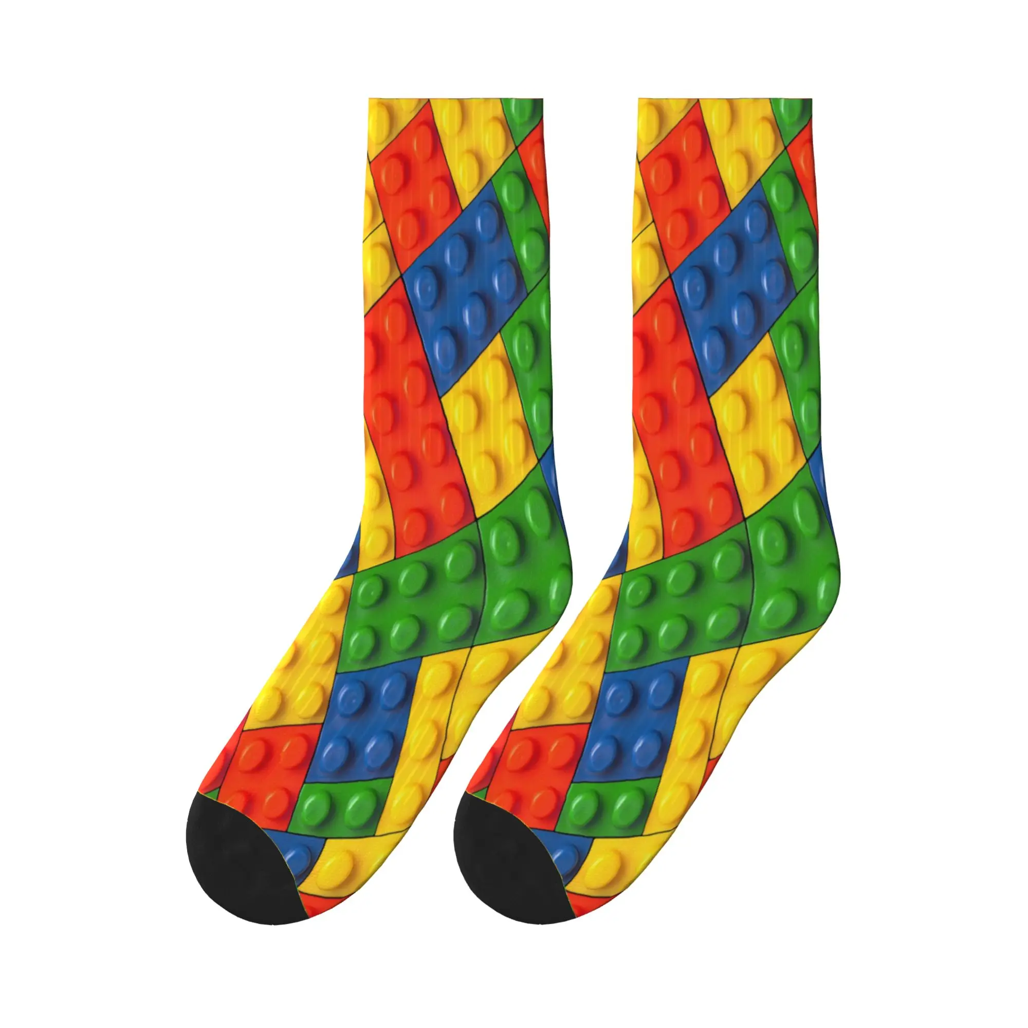 Diagonal Primary Color Building Blocks Pattern Stockings Men Socks Breathable Modern Socks Spring Running Anti Design Socks