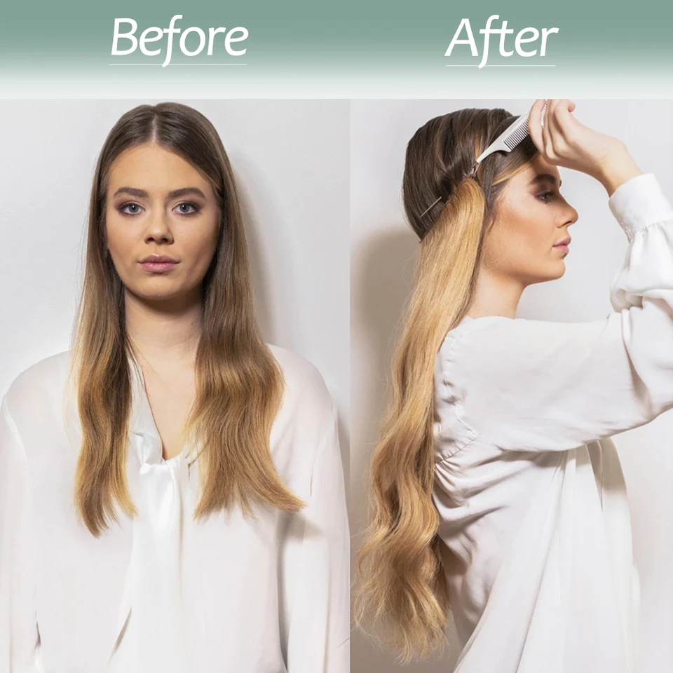 Extensión de cabello natural sin clips, cabello sintético largo y lacio, tono rubio y negro mezclado, postizo para mujer 3