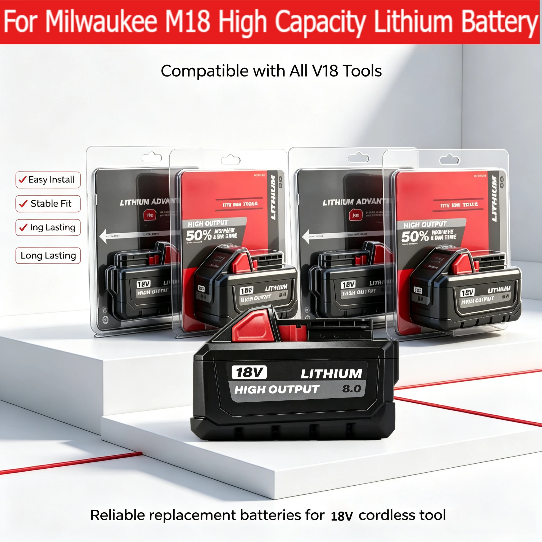 Fit Milwaukee M18 18V 6.0Ah replacement battery, heat‑dissipation structure and cell balance tech,for M18 18V brushless tools