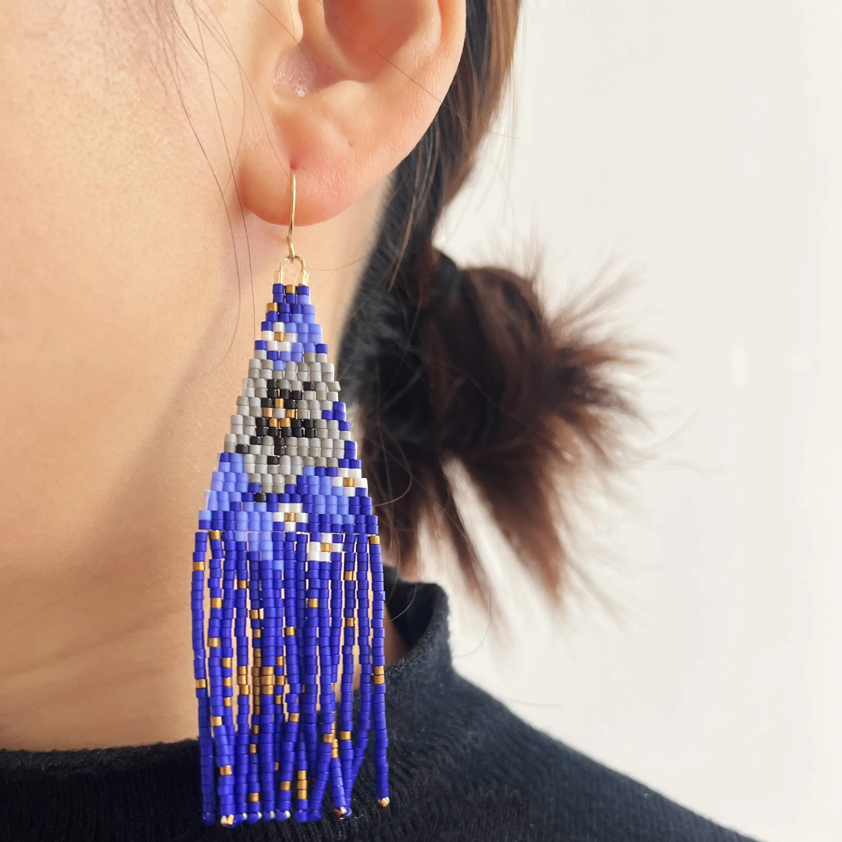 

Beaded earrings Flower Symmetry Tassel Bohemia Alloy Moon Trend Simple female Hand-woven Original Rice bead earrings