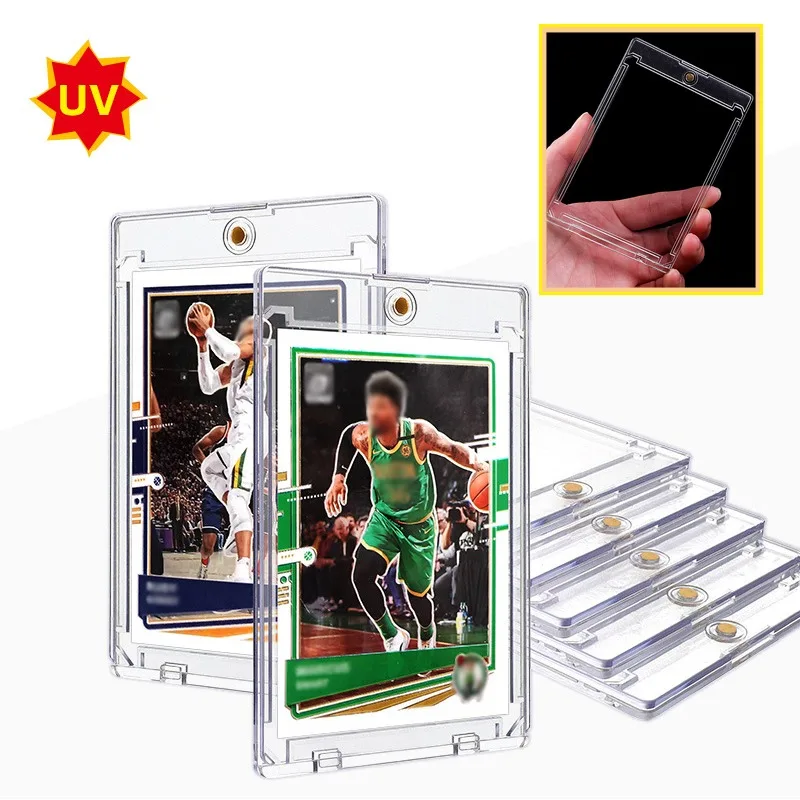 50-Pack Magnetic Card Holder 35pt One Touch for Trading Cards Baseball Card Holder U-V Protectors Hard Plastic for Sports Game