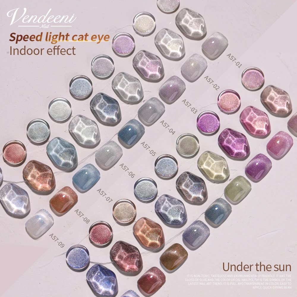 Vendeeni 9 Color/Set Discolored Cat Eye Gel Nail Polish Light Changes Color Magnetic UV Gel Varnish Nail Art Cat Eye Gel Lacquer