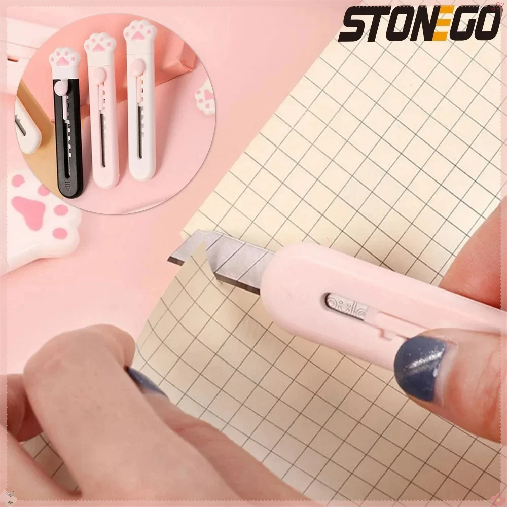 STONEGO น่ารัก Cat Paw Utility มีด Mini แบบพกพาเครื่องตัดกระดาษที่เปิดจดหมายเครื่องตัดกล่องสําหรับ Office School Craft