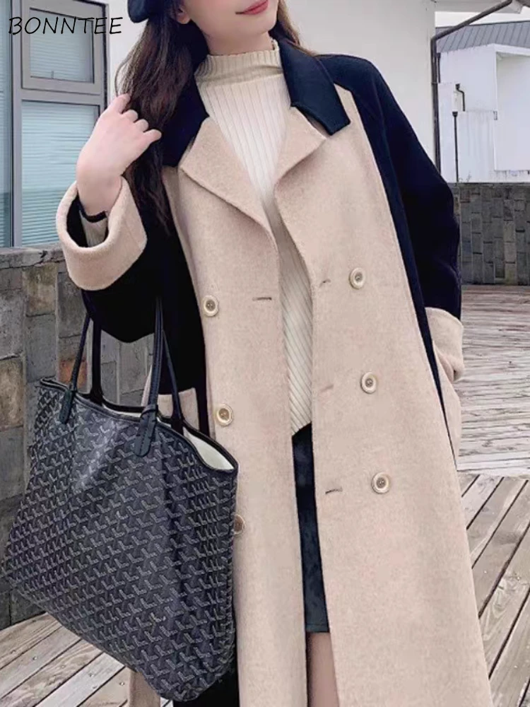 

Winter Wool Blends Women Baggy Temper Panelled Long Outwear Vintage Fashion Streetwear Office Lady Versatile Aesthetic Ulzzang