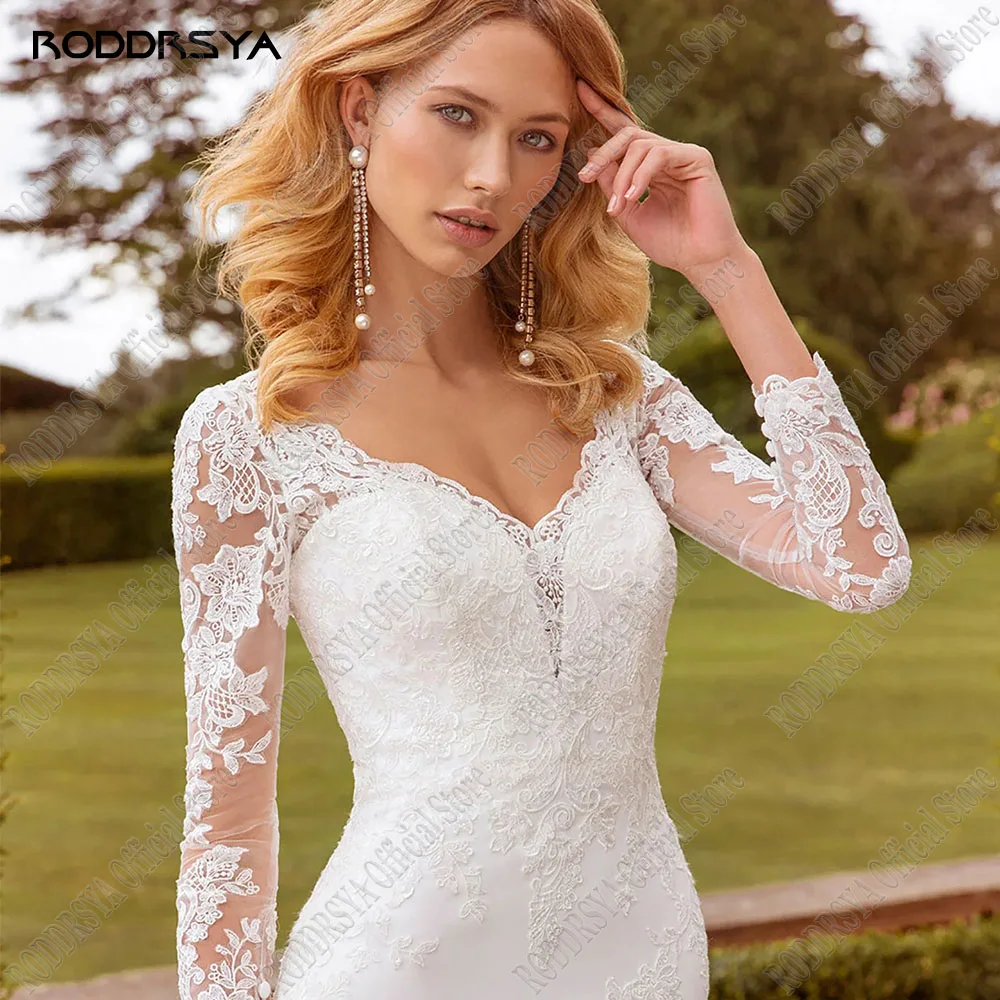 RODDRSYA Meerjungfrau Exquisite Brautkleider Für Frauen 2023 Illusion Volle Ärmel BRoddrsya Meerjungfrau exquisite Brautkleider für Frauen 2023 Illusion volle Ärmel Brautkleid weiche Satin applikation vestidos de novia