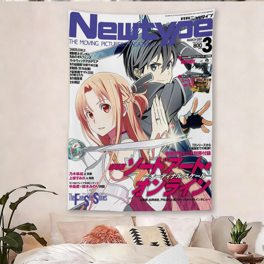 Kirito Asuna Anime Tapestry Magazine Cover Print Wall Hanging Background Cloth Bedroom Dorm Decor
