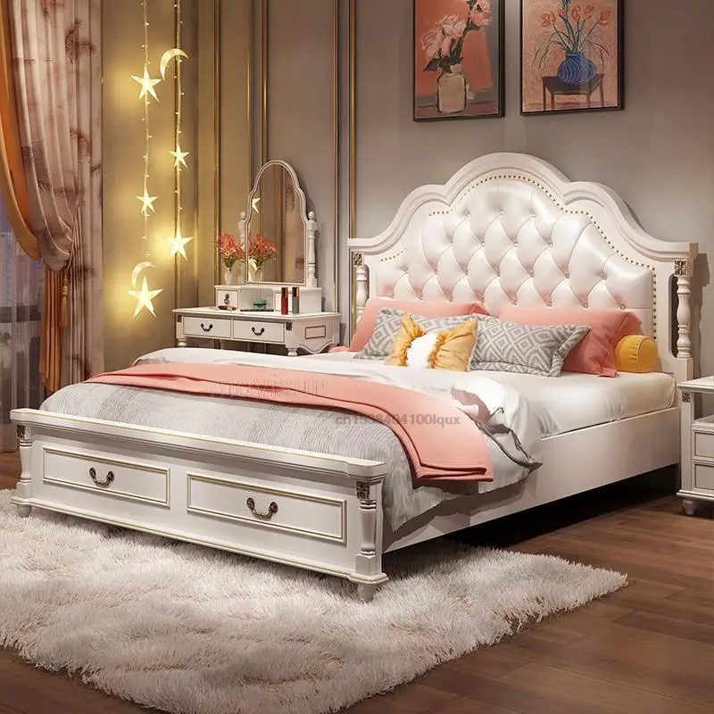 Upholstered Double Bed With Large Storage Space Modern Luxury Furniture For Home Solid Wood Bedroom Set American Style King Bed