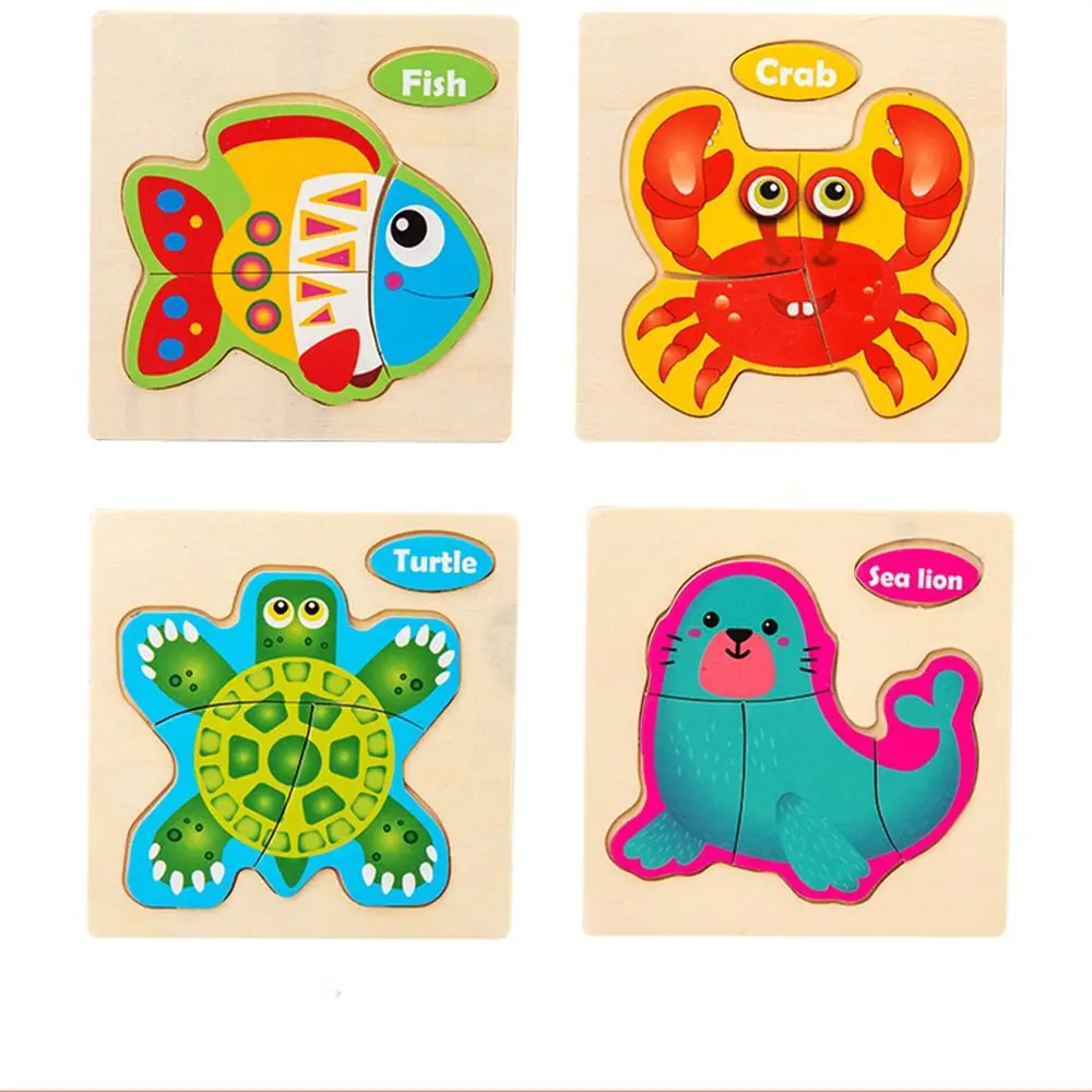 Wood 3D Animal Jigsaw Multiple-topic Puzzle Animal 3D Wooden Puzzle Learning Cognition Interactive Game Baby Montessori Toys