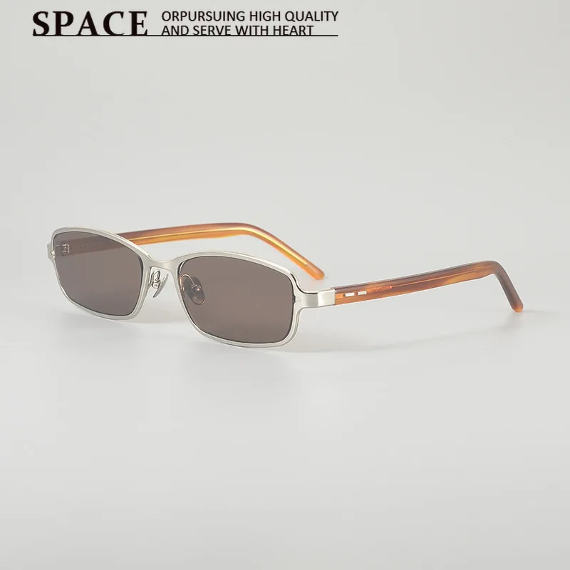Fashion Trend Ladies Luxury Sunglasses Internet Celebrity Same Style Men Small Square Frame Titanium Acetate Driving Shade