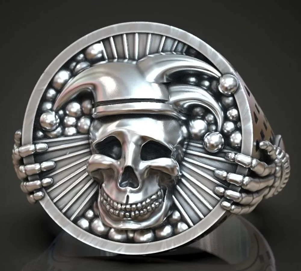 

25g Jester Jocker Clown Undead Skull Punk Style Mens Rings Customized 925 Solid Sterling Silver Rings Many Sizes 6-13