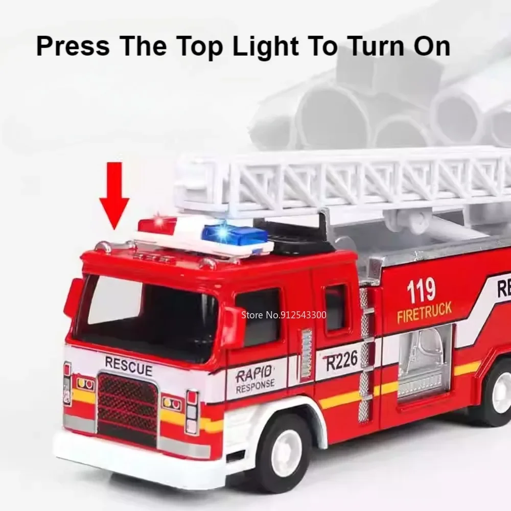 Modèle de camion de pompier 1:32, corps en alliage, pneu en caoutchouc, lumière musicale, réservoir d'eau d'escalade, modèles de véhicules 119, jouets cadeaux