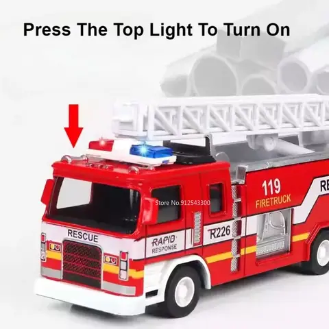 1:32 Brandbilsmodell Leksaksbil Legeringskaross Gummidäck Musikljus Dragback Klättervattentank 119 Fordon Modeller Leksaker Presenter 10 best sales 1 styckgjuten lastbil i skala 32 - №9