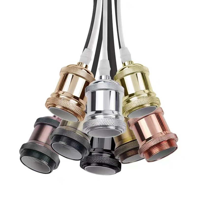 Decorative Suspended Ceiling Lamp Holder E27 Lamp Holder Set Single Lamp Holder 1M Cord Retro Hanging Aluminum Alloy Lamp Head
