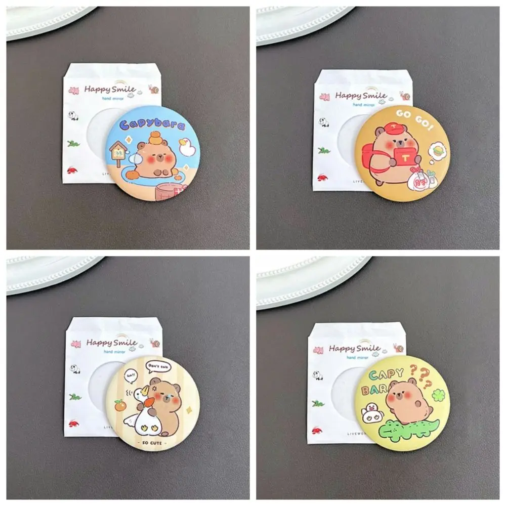 HD Cute Capybara Small Round Mirror Portable Tinplate Cartoon Single-sided Mirror Compact Multi-purpose Tinkering Mirror Girl