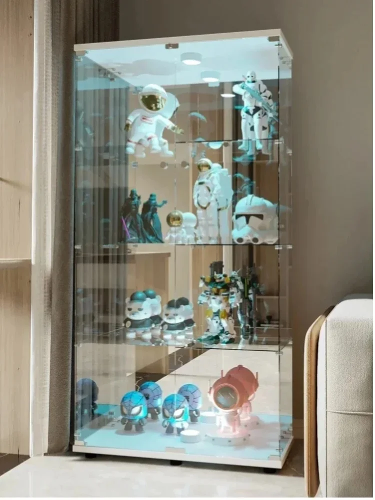 Comanlai Doppeltüriger Glas-Weinschrank, Weißer Vitrinenschrank, mit 4 Ablagefächern und Verspiegelter Rückwand