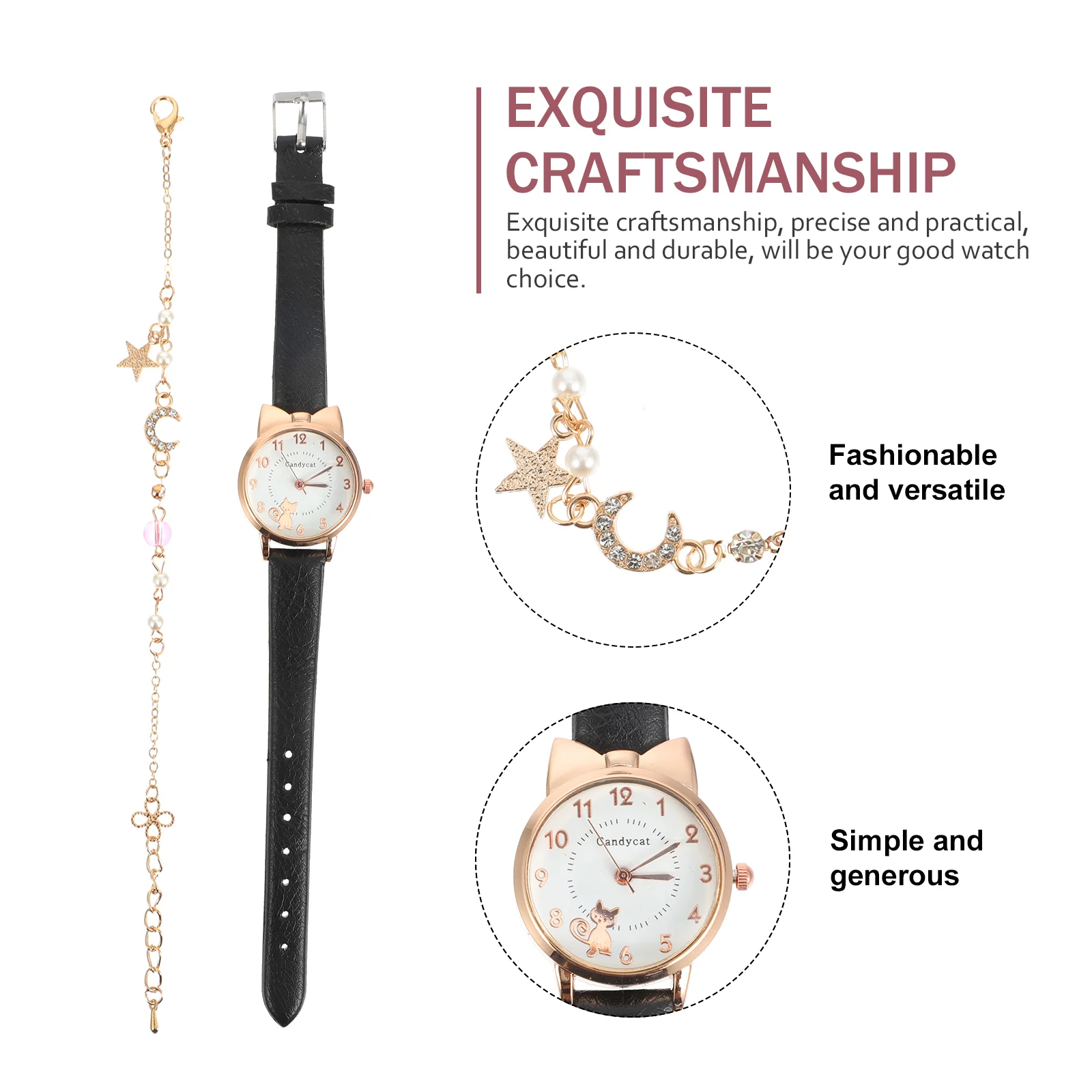 Cute Cat Watch Moon Bracelet The for Women Zinc Alloy Glass Quartz Watches Miss