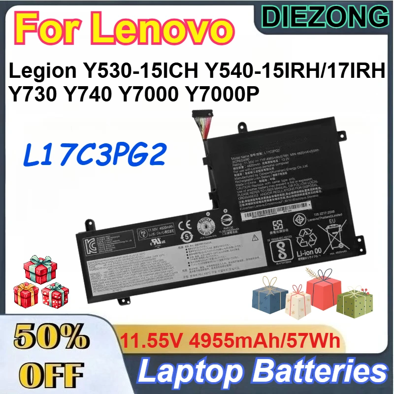 

11.55V 4955mAh/57Wh L17C3PG2 Battery for Lenovo Legion Y530-15ICH Y540-15IRH/17IRH Y730 Y740 Y7000 Y7000P Laptop Batteries