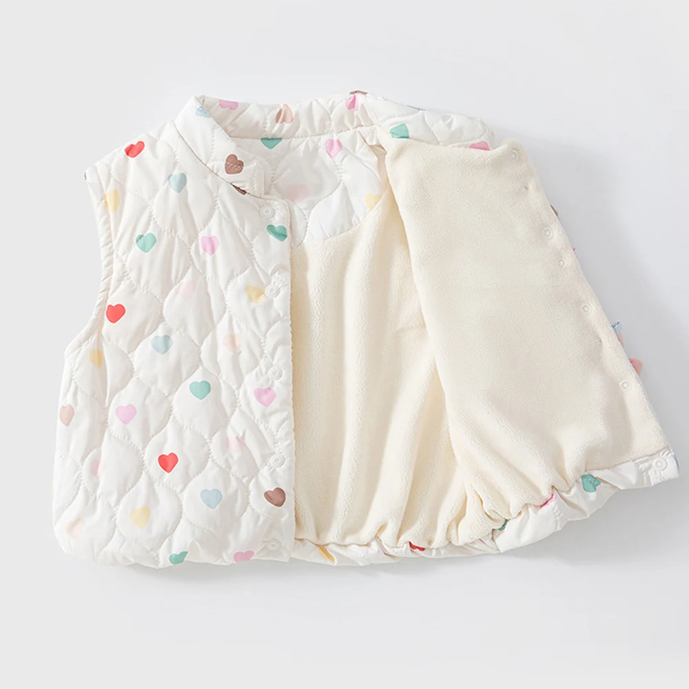 Baby Girl Winter Vest Fleece Thicken Warm Infant Boutique Clothing Fashion Heart Shape Print Princess Baby Outerwear Waistcoat